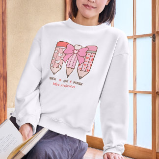Cozy Pink Coquette Valentine Teacher Personalized Sweatshirt