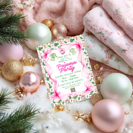 Cozy Pink & Green Coquette Christmas Pajama Party Einladung