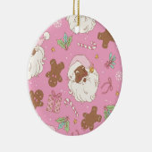 Cozy Pink Pastel Black Santa & Bow Christmas Keramik Ornament (Rechts)