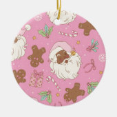 Cozy Pink Pastel Black Santa & Bow Christmas Keramik Ornament (Vorne)