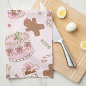 Cozy Pink Pastel Cake & Bow Christmas Apron Geschirrtuch (Viertel Falte)