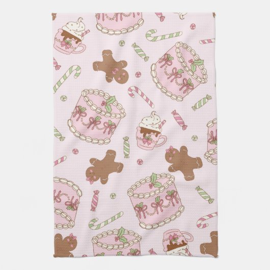 Cozy Pink Pastel Cake & Bow Christmas Apron Geschirrtuch (Vertikal)