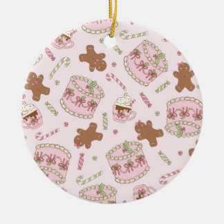 Cozy Pink Pastel Cake & Bow Christmas Apron Keramik Ornament