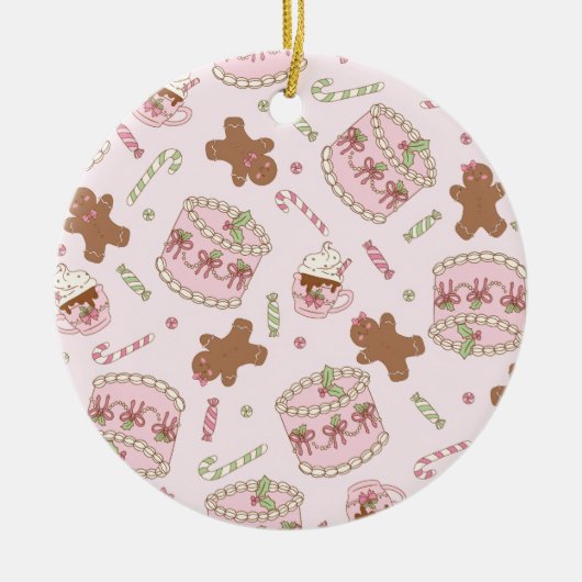 Cozy Pink Pastel Cake & Bow Christmas Apron Keramik Ornament (Vorne)