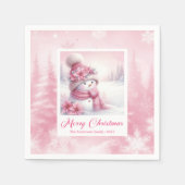 Cozy Pink Snowman Kids Pinkmas Winter Forest Scene Serviette (Vorderseite)