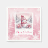 Cozy Pink Snowman Winter Forest Christmas Napkins Serviette (Vorderseite)