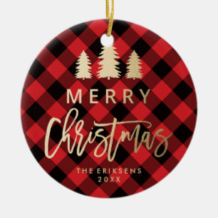 Cozy Plaid Rot und Schwarz Buffalo Plaid Foto Keramik Ornament