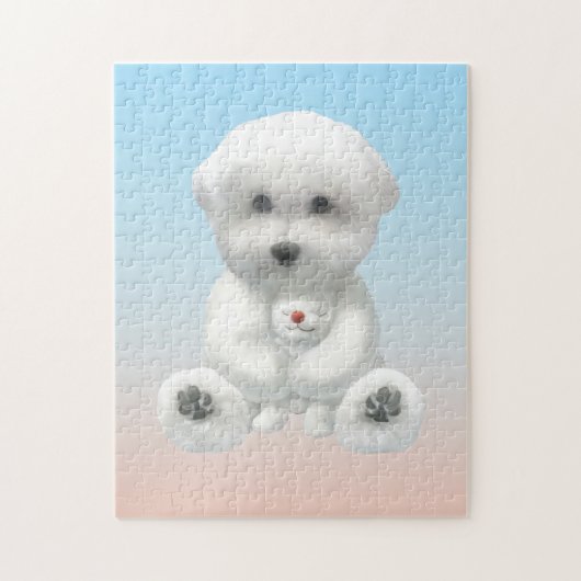 Cozy Plush Moment: Smiling Bichon Hugging Mini Pup Puzzle (Vertikal)