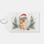 Cozy Pomeranian Santa Hat Christmas Gift Tag Geschenkanhänger (Rückseite Horizontal)