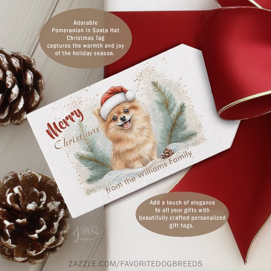 Cozy Pomeranian Santa Hat Christmas Gift Tag Geschenkanhänger