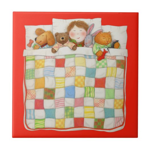 COZY QUILT 4.25x4.25 Keramik Tile - Rot Fliese (Vorderseite)