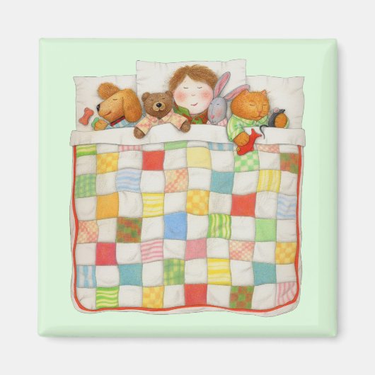 COZY QUILT Square Magnet - Grün (Vorne)