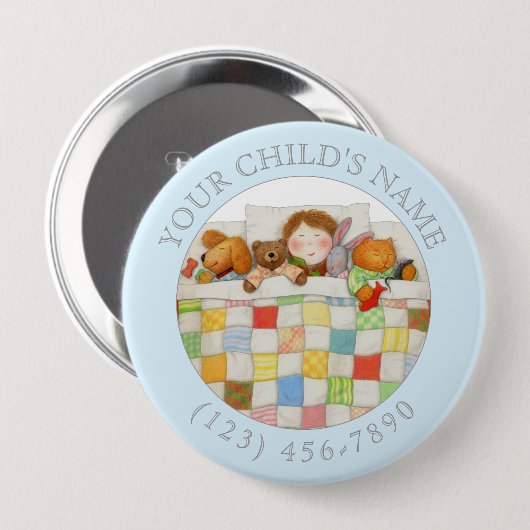 COZY QUILY Child ID Button - Blau (Vorne & Hinten)
