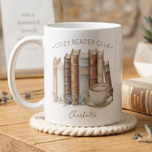 Cozy Reader Club Watercolor Floral Bücher Schrift Kaffeetasse