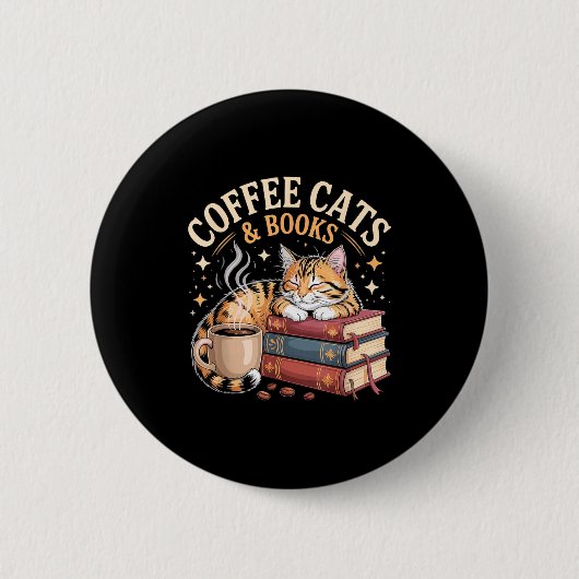 Cozy Reading Cat Coffee And Books Lover Artwork Button (Vorderseite)