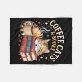 Cozy Reading Cat Coffee And Books Lover Artwork Fleecedecke (Vorderseite (Horizontal))