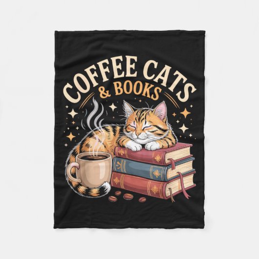 Cozy Reading Cat Coffee And Books Lover Artwork Fleecedecke (Vorderseite)