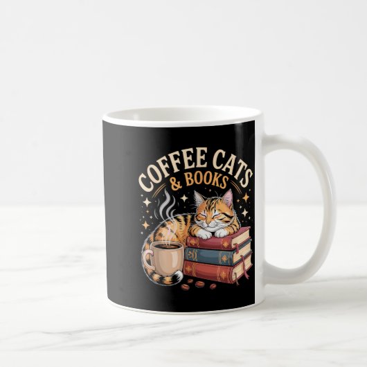 Cozy Reading Cat Coffee And Books Lover Artwork Kaffeetasse (Rechts)