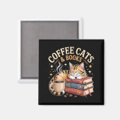 Cozy Reading Cat Coffee And Books Lover Artwork Magnet (Vorderseite/Rückseite)