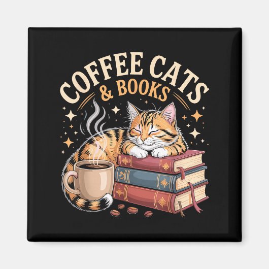 Cozy Reading Cat Coffee And Books Lover Artwork Magnet (Vorne)