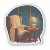 Cozy Reading Nook on Rainy Night Aufkleber (Vorderseite)