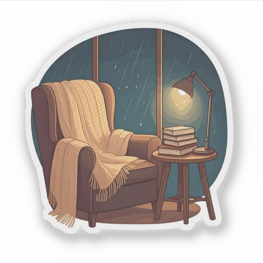 Cozy Reading Nook on Rainy Night Aufkleber (Vorderseite)