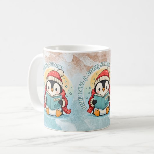 Cozy Reading Penguin Winter Coffee Tea Mug Kaffeetasse (Vorderseite Links)