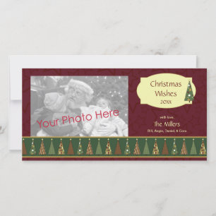 Cozy Red and Green Christmas Tree Foto Card Feiertagskarte