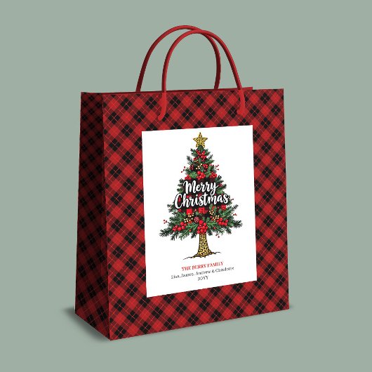Cozy red black plaid gift bag Christmas custom Mittlere Geschenktüte