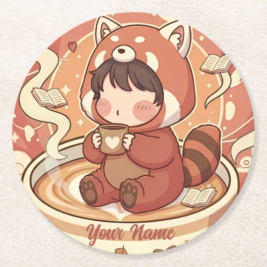 Cozy Red Panda Brew Absorbent Coaster Set Runder Pappuntersetzer (Vorderseite)