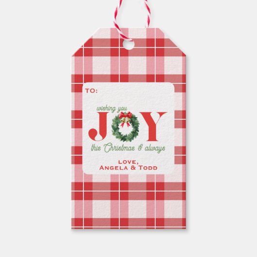 Cozy Red Plaid Christmas Joy Geschenkanhänger (Vorderseite)