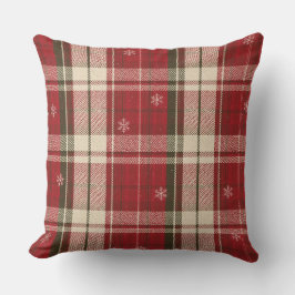Cozy Red Plaid Snowflake Christmas Throw Pillow Kissen