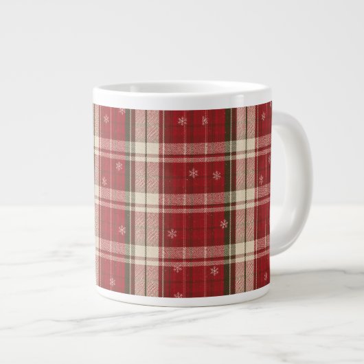 Cozy Red Plaid Snowflake Holiday Mug Jumbo-Tasse (Vorderseite Rechts)