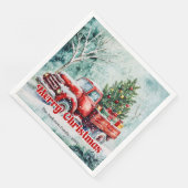 Cozy red truck Christmas scene rustic party napkin Serviette (Ecke)