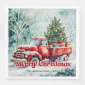 Cozy red truck Christmas scene rustic party napkin Serviette (Vorderseite)