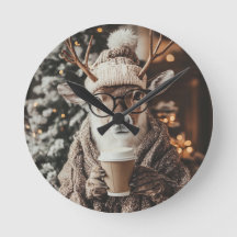 Cozy Reindeer Wall Clock with Coffee - Festive Win