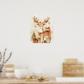Cozy Reindeer with Christmas Gifts Wall Art Decor Poster (Küche)
