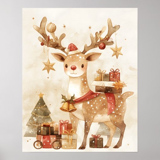 Cozy Reindeer with Christmas Gifts Wall Art Decor Poster (Vorne)