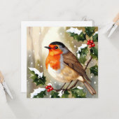 Cozy Robin Christmas Watercolor Illustration Karte (Vorderseite/Rückseite Beispiel)
