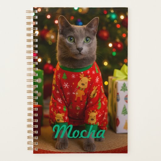 Cozy Russian Blue Cat Christmas Personalized Planer (Vorderseite)