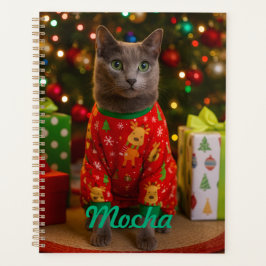 Cozy Russian Blue Cat Christmas Personalized Planer