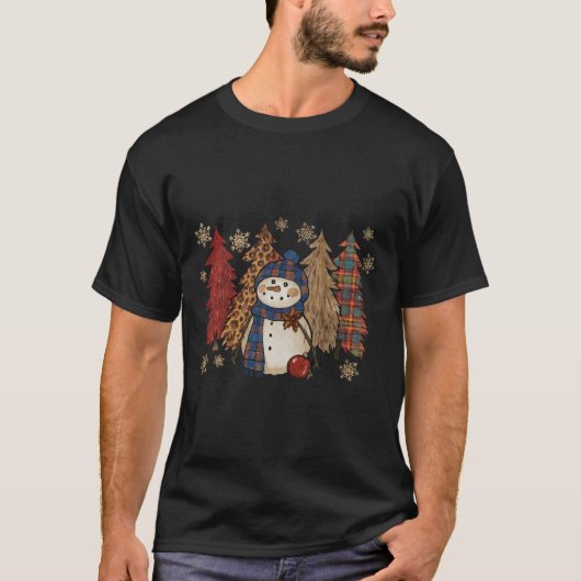 Cozy Rustic Snowman Christmas Illustration Winter T-Shirt (Vorderseite)