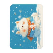 Cozy Samoyed Dog with Mini Snowman Magnet (Vertikal)