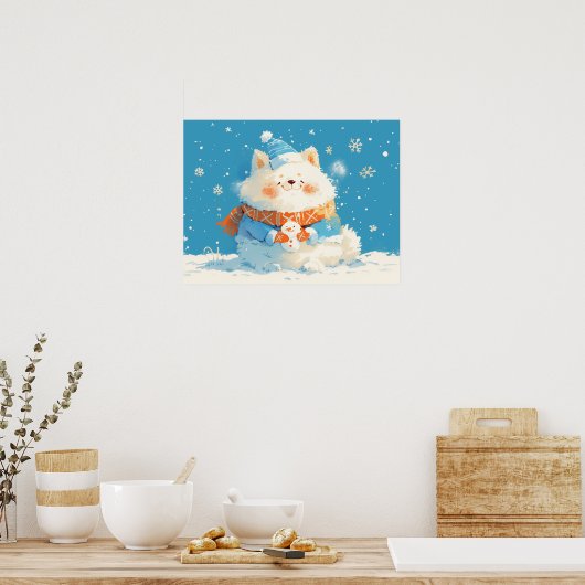 Cozy Samoyed Dog with Mini Snowman Poster (Küche)