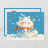 Cozy Samoyed Dog with Mini Snowman Postkarte (Vorne/Hinten)