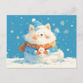 Cozy Samoyed Dog with Mini Snowman Postkarte (Vorderseite)