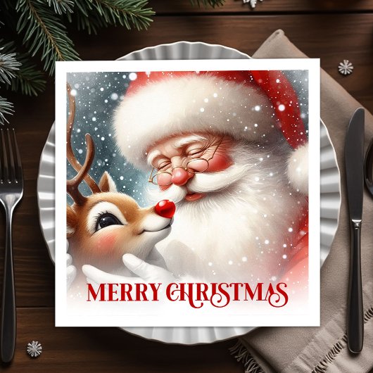 Cozy Santa and Rudolph Christmas Dinner Party Serviette