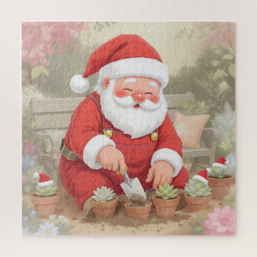 Cozy Santa Claus Gardener Planting Succulents Puzzle (Vertikal)