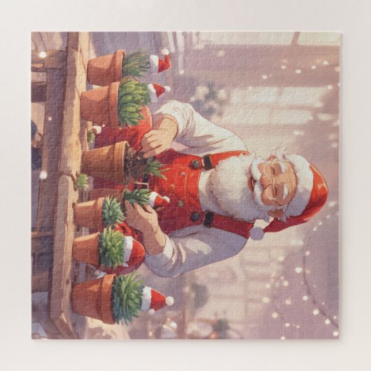 Cozy Santa Claus Gardener Planting Succulents Puzzle (Horizontal)