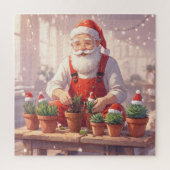 Cozy Santa Claus Gardener Planting Succulents Puzzle (Vertikal)